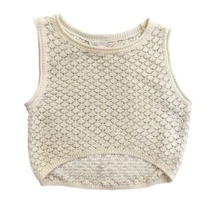 Olive + Oak Cream Knit Sleeveless Sweater Vest High Low Pointelle Top Large